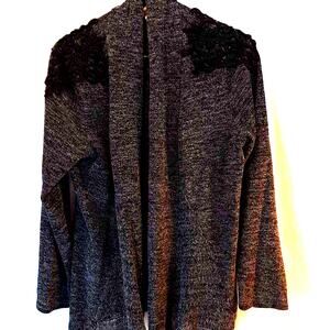 Carol Rose Women's Cardigan Sweater Gray Heathered Open Front Ornate Brocade 12